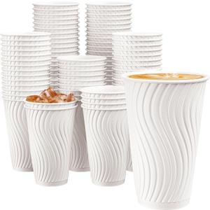 Dispoable Coffee Cups 16 oz 90 Pack, Heavy Duty Paper Coffee Cups 16 oz Insulated Hot Paper Cup for Hot Chocolate, Tea, Office, Wedding, White