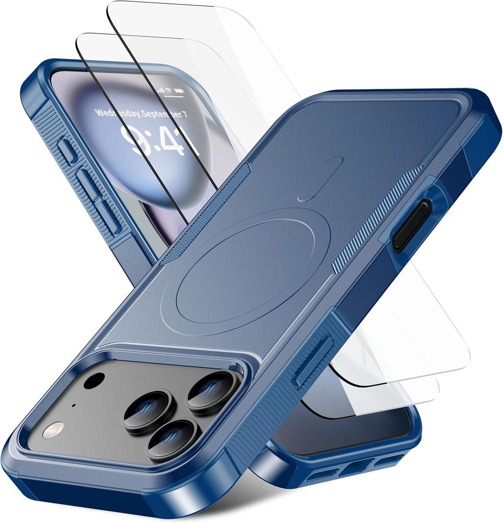 5 x Magnetic for iPhone 17 Pro Max Case [Compatible with MagSafe] [Shockproof] [Heavy Duty Protection] Pocket-Friendly & Tough Non-Slip Protective Phone Cover for iPhone 17 promax 6.9", Blue