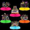 Chinco 6 Pcs Glow Party Birthday Centerpieces Neon Birthday Decorations Honeycomb Centerpieces for Tables Neon Party Supplies(Classic)