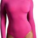 IUGA Long Sleeve Bodysuits for Women Crew Neck Body suit Women's Slimming Basic Tummy Control Bodysuit Tops (Pink, XL)