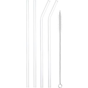 uxcell Reusable Straws Glass Straw, 4pcs 200x6.2mm Travel Tumbler Replacement Straw with One Cleaning Brush for Frozen Bubble Tea Drinks