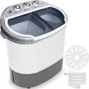 Pyle Compact Home Washer & Dryer, 2 in 1 Portable Mini Washing Machine, Twin Tubs, 11lbs. Capacity, 110V, Spin Cycle w/Hose, Translucent Tub Container Window, Ideal for Smaller Laundry Loads, Gray