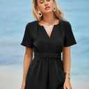Simplee Women's Summer Dressy Casual Short Sleeve Cute Rompers Empire Waist Flowy Dress (Black, S)