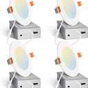 Amico 4 Pack 4 Inch 5CCT Ultra-Thin LED Recessed Ceiling Light with Junction Box, 2700K/3000K/3500K/4000K/5000K Selectable, 10W Eqv 60W 800LM Brightness Dimmable Canless Wafer Downlight, ETL & FCC (White)