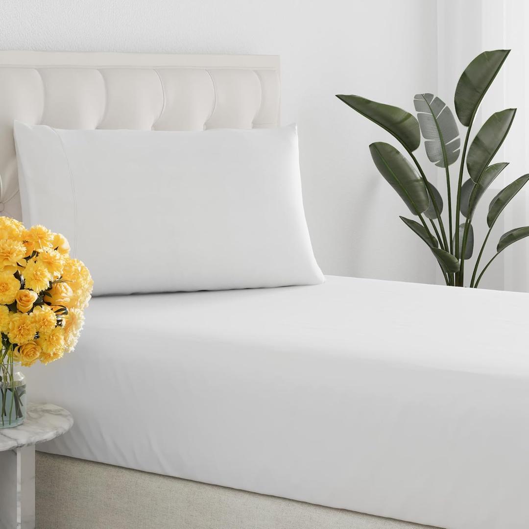 Sleepy Town Twin Size Bed Sheets - 2 Piece - NO Flat Sheet Included - Twin Sheet Set - Soft, Comfy & Cooling - Easy Care - Wrinkle & Fade Resistant - Brushed Microfiber - Deep Pocket Sheets (White)