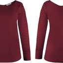 AISEW Womens Long/Short Sleeve V Neck T-Shirt Striped Sheer Mesh Raglan Tees Loose Casual Tops (Red, XL)