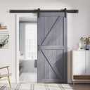 FREDBECK 36in x 84in Gray Wood Barn Door Slab with 6.6ft (79inch) Barn Door Hardware Track Kit Included, Double Surfaces,Simple Assembly is Required,K-Frame,Grey