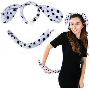 Funny Party Hats Dalmatian Ears - Dog Ears and Tail - 2 Pc Set - Ears and Tail Costume - Dalmatian Costume