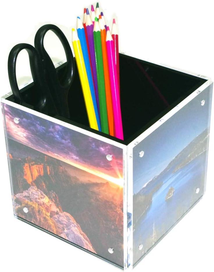 4-side Acrylic Photo Block Cube Tabletop Pen holder Desktop Storage Organizer for Office Classroom Home Packaging Containers of Plastic Picture Frame for 5" x5" photo size