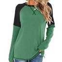Bingerlily Women's Casual Long Sleeve Tunic Tops Crew Neck Color Block Blouses (Grass green, Small) Size S