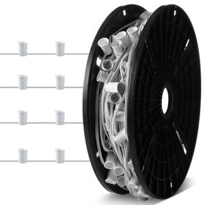 250 ft C9/E17 Christmas Light Sockets Set Spool Outdoor UL Listed C9 Sockets Lights Patio String C9 Strands Bulk C9 Christmas Light Cord for Patio Event Lighting- 12 Spacing Wire(White)
