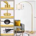 Gold Floor Lamp, Arc Floor Lamp for Living Room with Adjustable Drum Lampshade, Modern Tall Standing Lamp with On/Off Foot Switch, Over Couch Arched Reading Light for Reading, Bedroom, Office