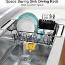 Dish Drying Rack Over the Sink In Stainless Steel Black Expandable Drainer for Small Kitchen, Counter Space Saving Compact Inside Sink Plate Dryer, Adjustable Hanging Metal Wire Strainer Drain Holder