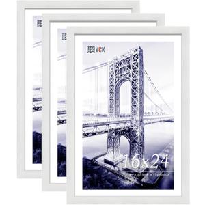 VCK 16x24 Poster Frames Set of 3, White Solid Wood Picture Frame, Textured Exclusive Wall Gallery Frame