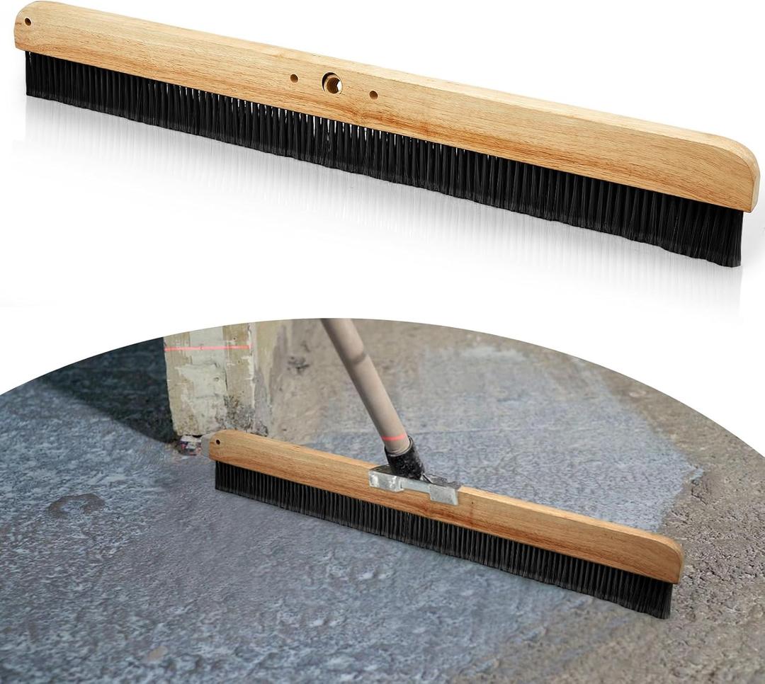 1 Pack 36 Inch Concrete Broom Finishing Tools Without Handle Wood Backed Brush Push Brooms with Mounting Threads for Concrete Finishes Hard Floors Yards