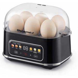 Elite Gourmet Digital Egg Cooker, 6 Egg Capacity, Soft/Medium/Hard Boiled, Onsen Tamago, Poach & Omelet, One-Touch Menu, Audible Alert On/Off, Auto Shut-Off, Black