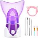 Facial Steamer for Face, Face Steamer for Facial Deep Cleaning, Nano Ionic Facial Steamer for Unclogs Pores, Hydrating (Purple, Include Blackhead Remover Kit, Brush, Headband)