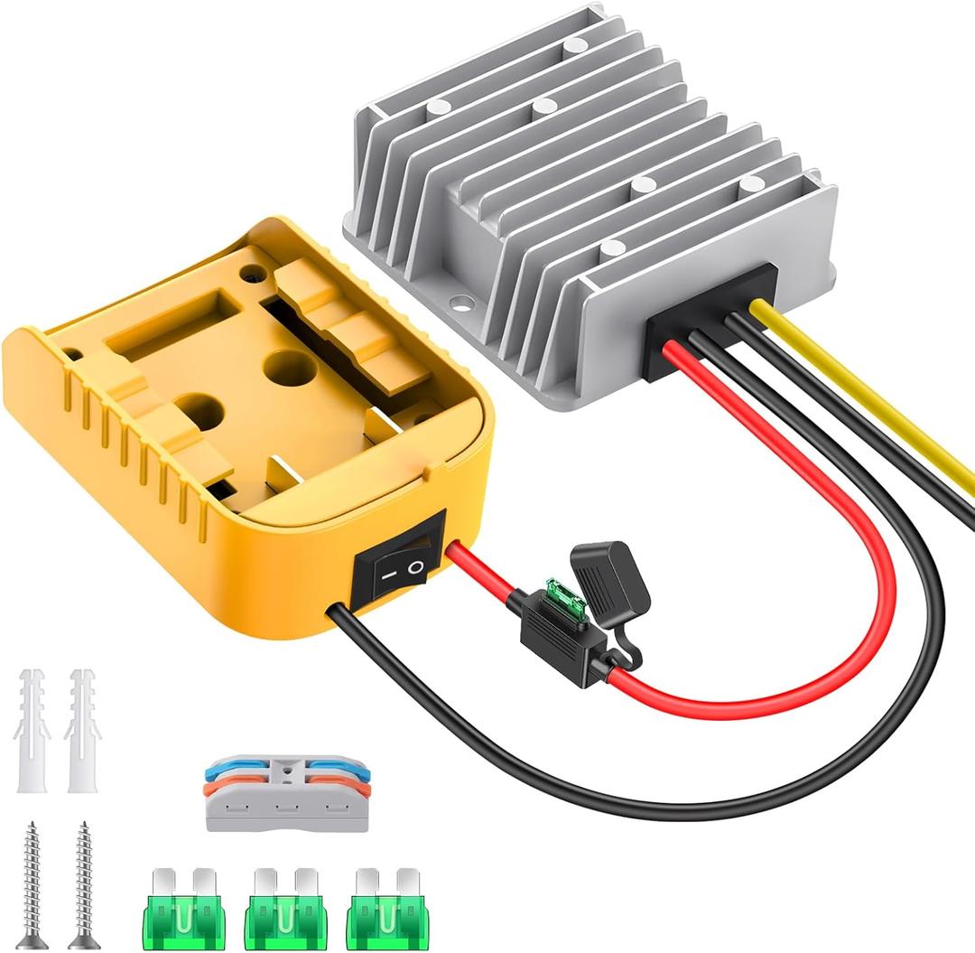 20V to 12V Step Down Converter for Dewalt 20V Battery, DC Voltage Reducer Transformer 12V 20A 240W Buck Converter Power Wheel Battery Adapter with Over Discharge Protection, Switch and Fuse