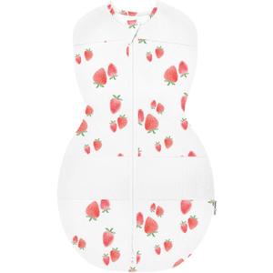 Happiest Baby Sleepea 5-Second Swaddle - 100% Organic Cotton Baby Swaddle Blanket - Doctor Designed Promotes Healthy Hip Development (Ivory Strawberries, S)