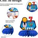 Video Game 7th Birthday Decorations for Boys, Blue Level 7 Party Decor Kits for Boy, 7 Years Old Game Supplies- Backdrop Honeycomb balls Hanging Swirls Centerpieces Balloons Tablecloth Cake topper