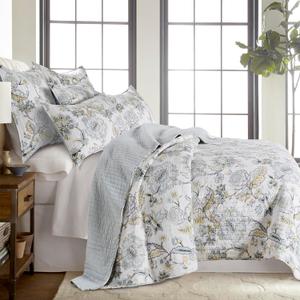 Levtex Home Ophelia Spa Reversible King/Cal King Quilt Set (106x92in) and 2 Pillow Shams (36x20in) - Bedding - Blue, Yellow, White - Rayon King Size Quilt Bedding Set - Lightweight, Soft, Pre-Washed