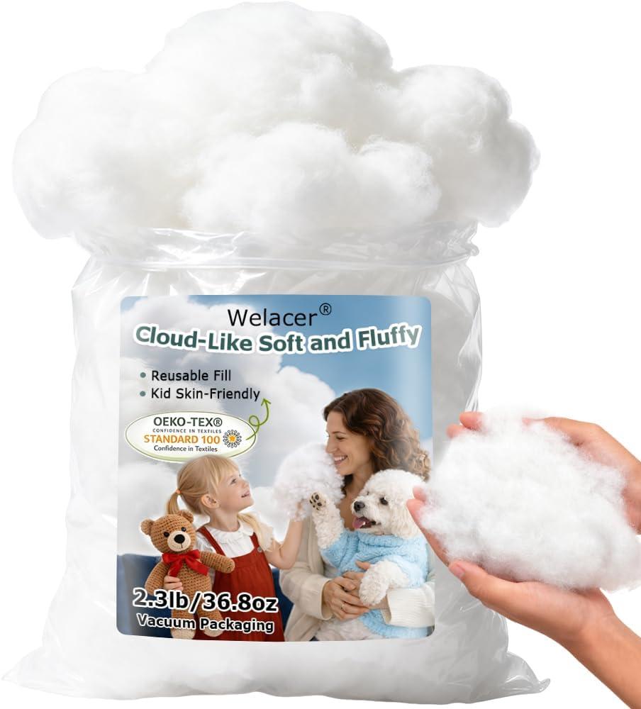 Welacer Polyfill Stuffing 36.8oz, Fluffy Pillow Stuffing for Stuffed Animals, DIY Plush Toys, Cushions, Cloud Decorations, Premium Original White Polyester Filling for Crochet Crafts