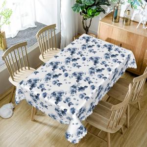 Navy Blue Floral Tablecloth Rectangle, 60x102 Inch Spring Summer Watercolor Flower Vintage Blue and White Fabric Table Cloth,Waterproof Table Cover for Dining Picnic Camping Party Decoration