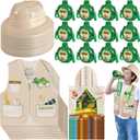 Xuhal 48 Pcs Kids Explorer Costume Set Kids Explorer Hats Jungle Party Vest Safari Tote Bag Canteens Water Bottles Stickers for Outdoor Activity Safari Costume Jungle Theme Party Supplies Favors Gifts