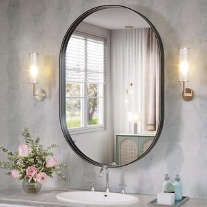 Oval Mirror, 22"×30" Black Bathroom Mirror, Oval Mirrors for Bathroom, Black Vanity Mirror for Wall, Entryway, Living Room, Wall Mount Mirrors Hangs Vertical or Horizontal