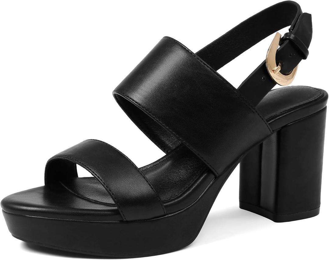Marc Ford Platform Heels for Women Chunky Heels Sandals with Ankle Strap Fashion Open Toe Block Heels for Summer Dress 2026, 9, Black