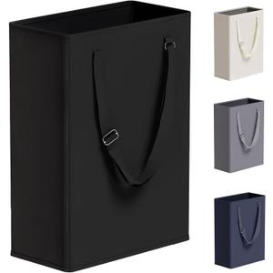 TECHMILLY Slim Laundry Hamper with Adjustable Long Handles, 45L Small Laundry Baskets with Mesh Top, Narrow Dirty Clothes Hamper for Bedroom, Closet, and Bathroom - Black