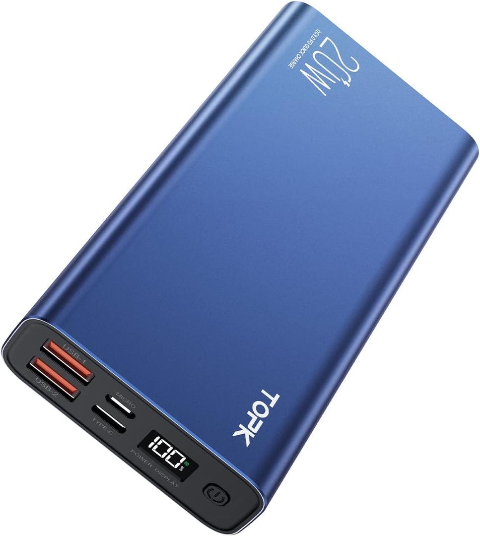 TOPK Portable Charger 20000mAh, Power Bank USB C 20W Fast Charging LED Display External Battery Pack Compatible with iPhone 13 12 11 Xs Samsung Google iPad etc.[2022 Version] (Blue)