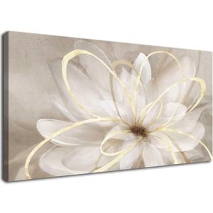 Kureful Large Painting Flower Canvas Wall Art for Living Room 30"x60" Gold Wall Decor Line Art Picture Wall Decor for Girls Bedroom Dining Room Kitchen