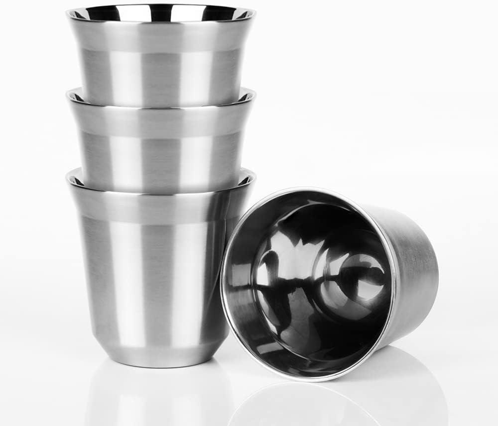 75mL (2.5 Ounce) Stainless Steel Espresso Cups - 4 Pack Double Wall Insulated Cups Demitasse Cups Coffee Cup For Drinking, Drinking Coffee, Drinking Beverages