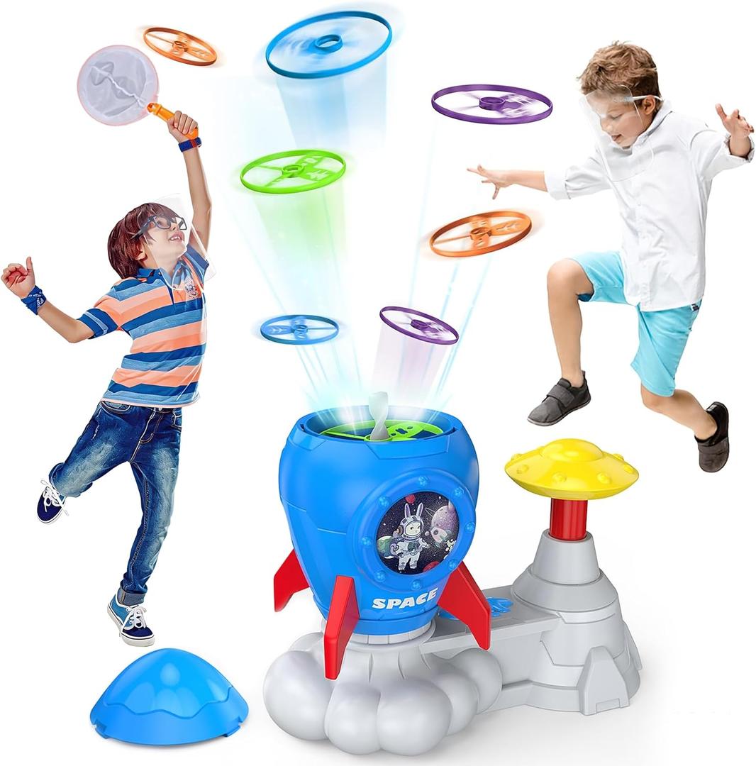 Outdoor Toys for Kids Ages 3-8: Flying Disc Launcher Toy Chasing Games - Summer Outside Yard Activities Chasing Toy for Toddlers Ages 3 4 5 6 7 8 Backyard Games Birthday Gift for Boys Girls, Blue