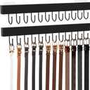 Belt Hanger Wall Mount, Adhesive Wooden Closet Belt Organizer with 24 Metal Hooks, Large Capacity, 2 Installation Options, Black, 2 Pcs