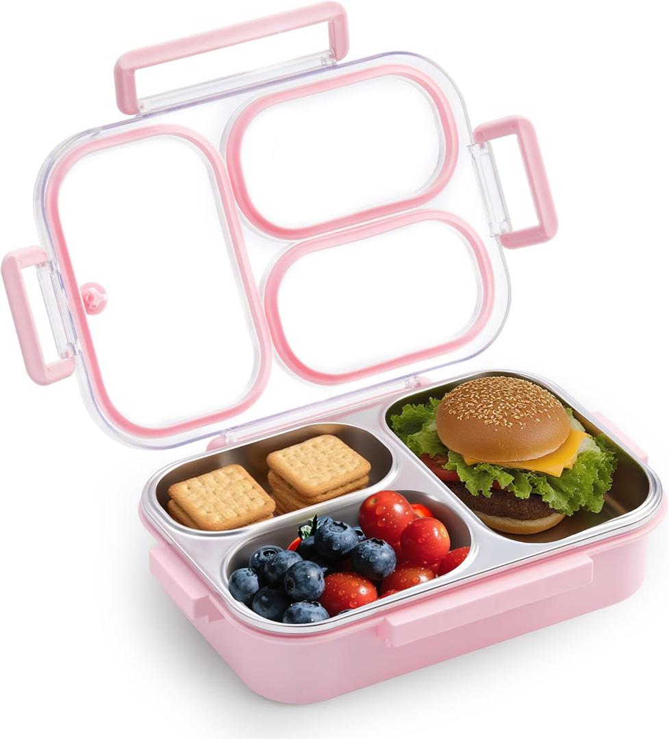 Kabbas Stainless Steel Bento Box Kids & Adults - 25 oz Leakproof Lunch Box with 3 Compartments, Premium 304 Stainless Steel Lunch Box for Kids, Dishwasher Safe, Suitable for School, Office, Outside
