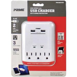 PBUSB343S Prime Wire & Cable 3-Outlet USB Charger