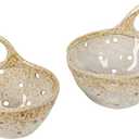 Creative Co-Op Stoneware Colanders with Handles, Set of 2 (6.5"W, Beige)