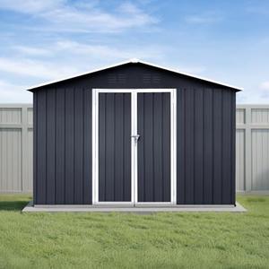 10x12 Ft Storage Shed Outdoor, XL Permanent Steel Building with Lockable Doors & 4 Air Vents for Backyard Garden Patio Lawn - Black