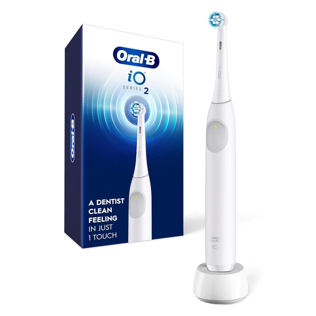 Oral-B Rechargeable Electric Toothbrush, iO2, 3 Cleaning Modes, Automatic Pressure Sensor to Protect Gums, Pure White