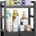 AmazerBath Bamboo Bathroom Countertop Organizer, 2-Tier Makeup Organizer with 2 Drawers, Vanity Organizer Storage Coffee Matcha Station, Compact Shelf for Bathroom Kitchen Office, Black