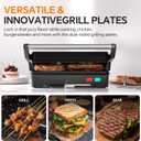 Panini Press Grill, 1000W Sandwich Maker with Non-Stick Coated Plates, Opens 180 Degrees for Any Size of Food, 3-in-1 Sandwich Press Electric Grill, Stainless Steel Surface and Removable Drip Tray