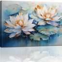 White Lotus Canvas Wall Art Lotus Flower Picture Prints Zen Floral Bloom Paintings for Bathroom Meditation Room Decor Framed(Lotus-3,16.00" x 24.00")