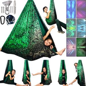 Sensory Swing for Kids & Adults Holds up to 300lbs Indoor & Outdoor Double Layer Therapy Cuddle Swing with 360 Swivel Hanger Kit for Calming, Effect for Autism, ADHD or SPD. (Crystal Green)