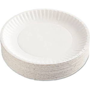 AJM Packaging PP9GRAWH Paper Plates, 9-Inch Diameter, White, 100/Pack, 12 Packs/Carton