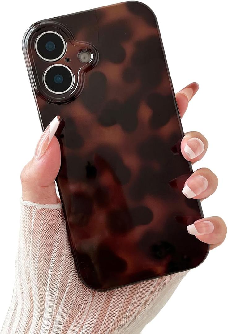 Compatible with for iPhone 16 Case, Tortoise Shell Chic Amber Brown Print Leopard, Classic Soft TPU Protective Shockproof Case for iPhone 16 6.1 ''Color2