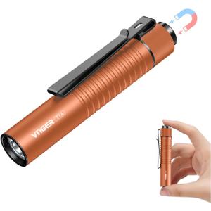 VTIGER T1A Mini Pocket EDC Flashlight with Clip,1300 Lumen Compact AA Rechargeable LED Little Flashlights, Super Bright Tail Switch Small Flash Light with Magnet for Camping,Hiking,Outdoor,Emergency (Orange)