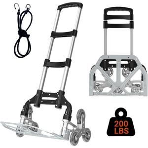 200LBS Stair Climbing Cart, Folding Hand Truck Dolly, Grocery Shopping Cart with Mute Wheels, Aluminum Hand Truck for Luggage, Travel, Shopping