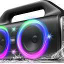 YIER Speakers, 80w (Peak) Portable Wireless Speaker with Lights, Stereo Loud Sound, IP67 Waterproof, Deep Bass Outdoor Speakers Bluetooth 5.3 Dual Pairing for Home Party Beach Camping, Gifts